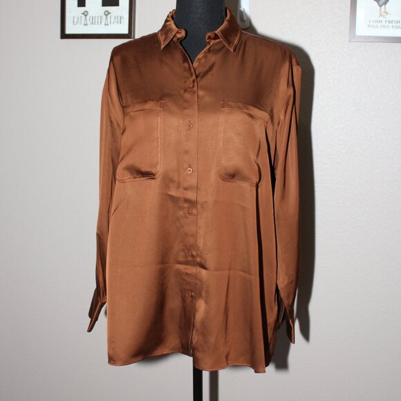 Sezane Tops - Sezane Women's Chemise Maxence Blouse Caramel Viscose Size 34 US 2 Oversized NWT
